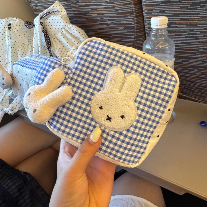 Kocková taška z plátna na kozmetiku a uloženie Polaroid fotoaparátu, s vreckom na slúchadlá a držiakom kariet — skladacia, japonský štýl