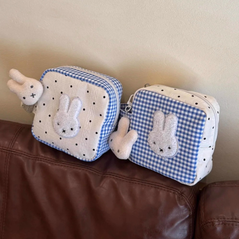 Kocková taška z plátna na kozmetiku a uloženie Polaroid fotoaparátu, s vreckom na slúchadlá a držiakom kariet — skladacia, japonský štýl