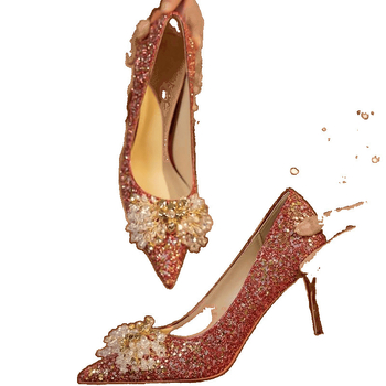 Сватбени високи токчета, остър нос, PU горна част, тънък ток, гумена подметка, височина на тока над 8 см