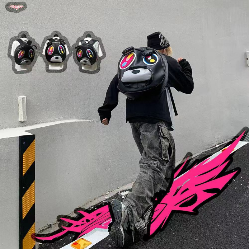 PU kožni ruksak s crtić medvjedom, gradski stil, velika kapaciteta 20–35L, uzorak životinja, naramenice s zračnim jastukom