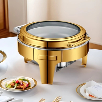 Buffet aprīkojums ar hidraulisko vāku no 201 nerūsējošā tērauda un lielu stikla vāku, brokastīm un viesnīcas bufetei, izolēts un uzkarsējams; zīmols One Square Steel