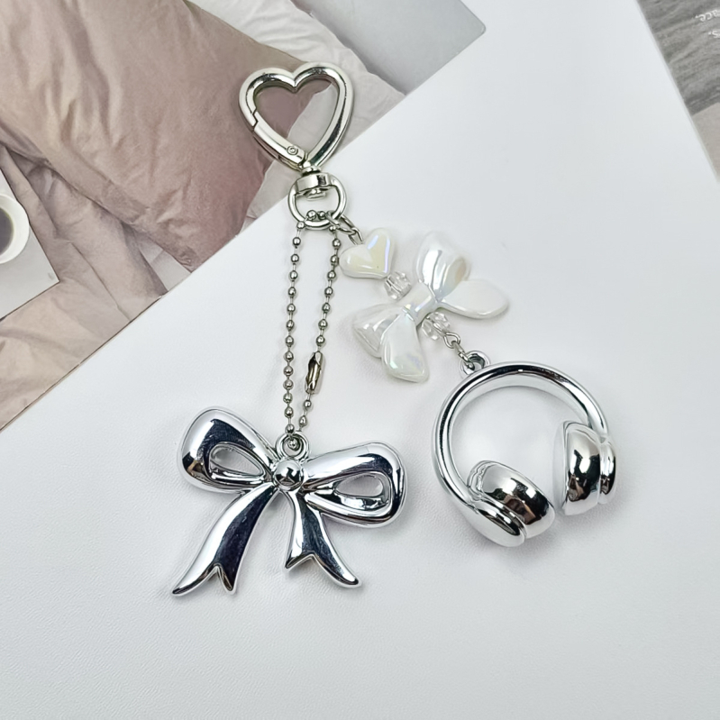 Akrilni privjesak za ključeve u obliku mašne, uzorak srce/kap vode/zvono, završni premaz pečenjem, casual stil, proljeće 2025 izdanje