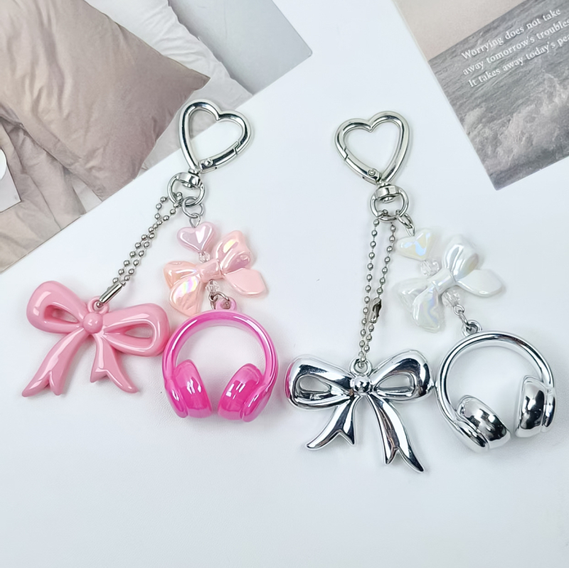 Akrilni privjesak za ključeve u obliku mašne, uzorak srce/kap vode/zvono, završni premaz pečenjem, casual stil, proljeće 2025 izdanje