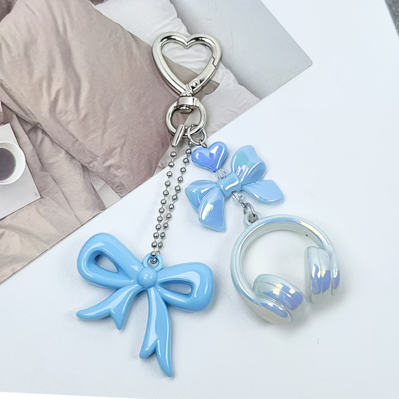Akrilni privjesak za ključeve u obliku mašne, uzorak srce/kap vode/zvono, završni premaz pečenjem, casual stil, proljeće 2025 izdanje