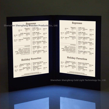 LED dzērienu ēdienkartes grāmata viesnīcām, kafejnīcām, bāriem un KTV — ādas vāks, uzlādējams apgaismojums, logotipa drukāšana, pielāgošana, zīmols SZEL
