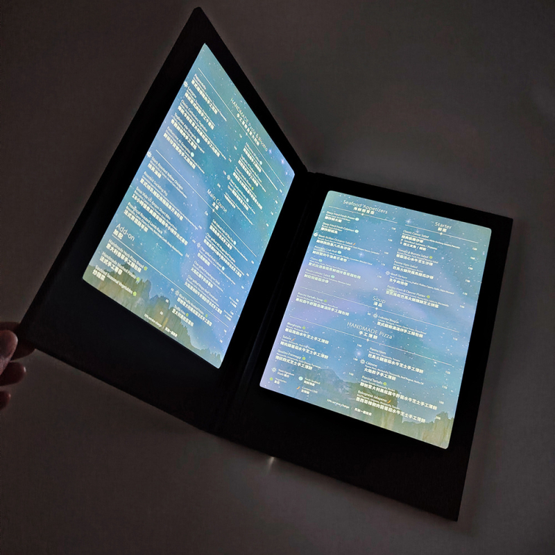 LED dzērienu ēdienkartes grāmata viesnīcām, kafejnīcām, bāriem un KTV — ādas vāks, uzlādējams apgaismojums, logotipa drukāšana, pielāgošana, zīmols SZEL