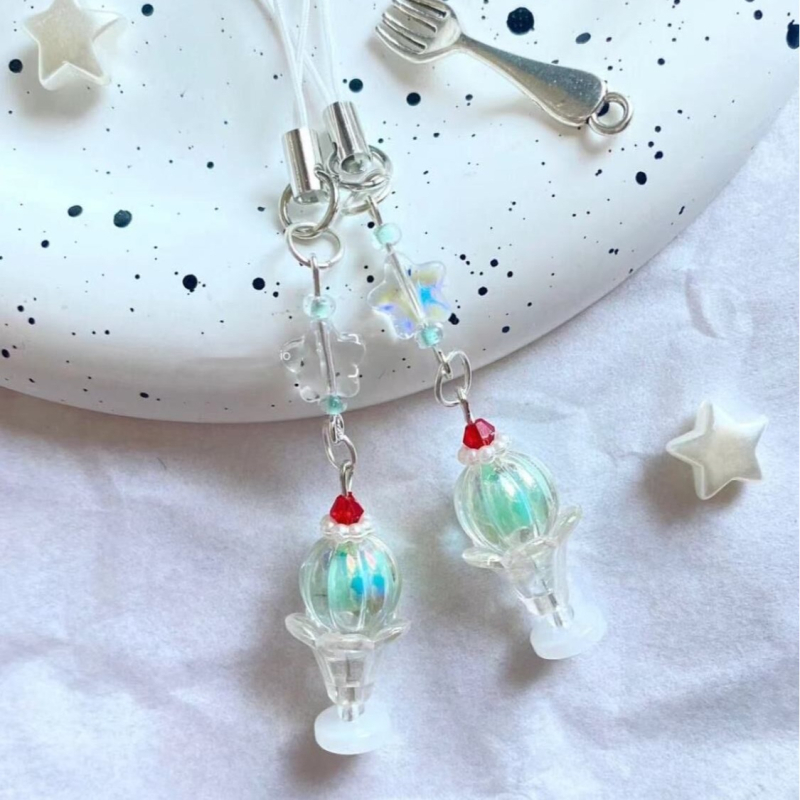 Lanac za telefon s perlicama, privjesak za torbu i privjesak za kameru — plast/smola, ljeto 2024, sladak stil