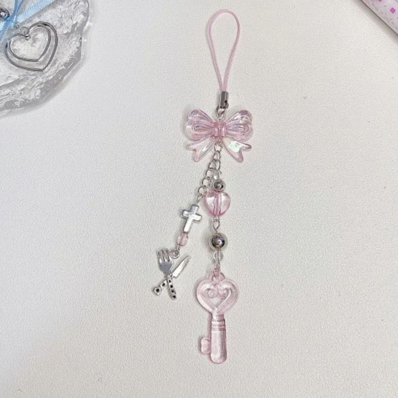 Lanac za telefon s perlicama, privjesak za torbu i privjesak za kameru — plast/smola, ljeto 2024, sladak stil