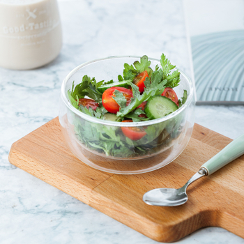 Διπλού στρώματος θερμοανθεκτικό γυάλινο μπολ για γιαούρτι, παγωτό και γλυκίσματα; στρογγυλό, διαφανές, μη κατάλληλο για φούρνο μικροκυμάτων