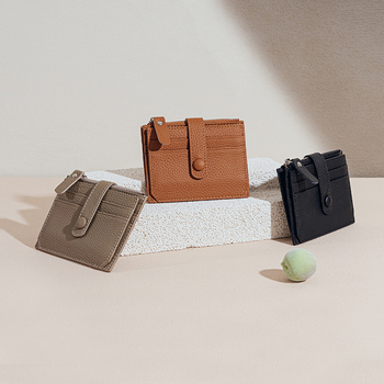 Portofel din piele naturală ultra-subțire pentru carduri, cu fermoar pentru monede, mai multe compartimente pentru carduri, din piele de vită din primul strat, unisex