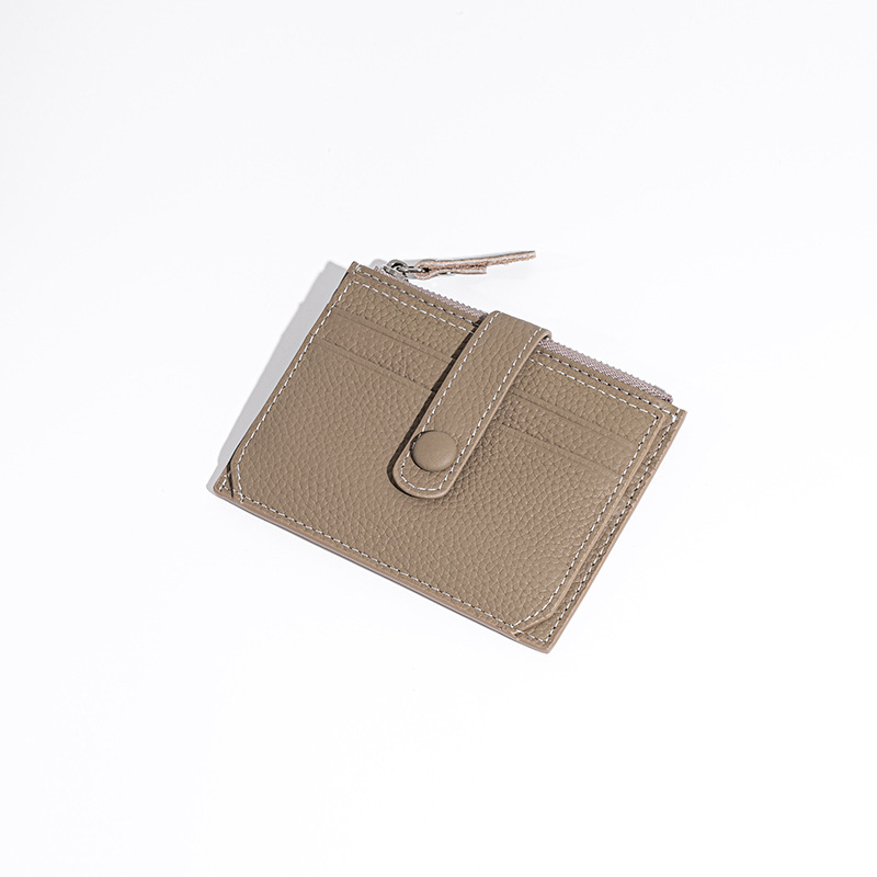 Portofel din piele naturală ultra-subțire pentru carduri, cu fermoar pentru monede, mai multe compartimente pentru carduri, din piele de vită din primul strat, unisex