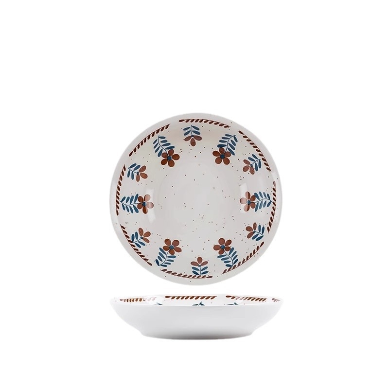 Japanski stil keramički set zdjela i tanjura s cvjetnim uzorkom i podglazurnom površinom, pogodan za mikrovalnu pećnicu