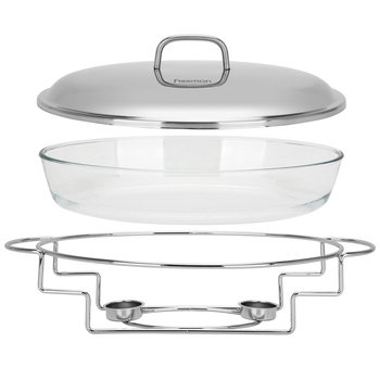 Fissman 6031 Izolator Toplih Jela za Bufet — Staklo i Nehrđajući Čelik, Otisnuti Logo, Licencirani Privatni Brend, Prvokvaliteta, Jednostavan Stil