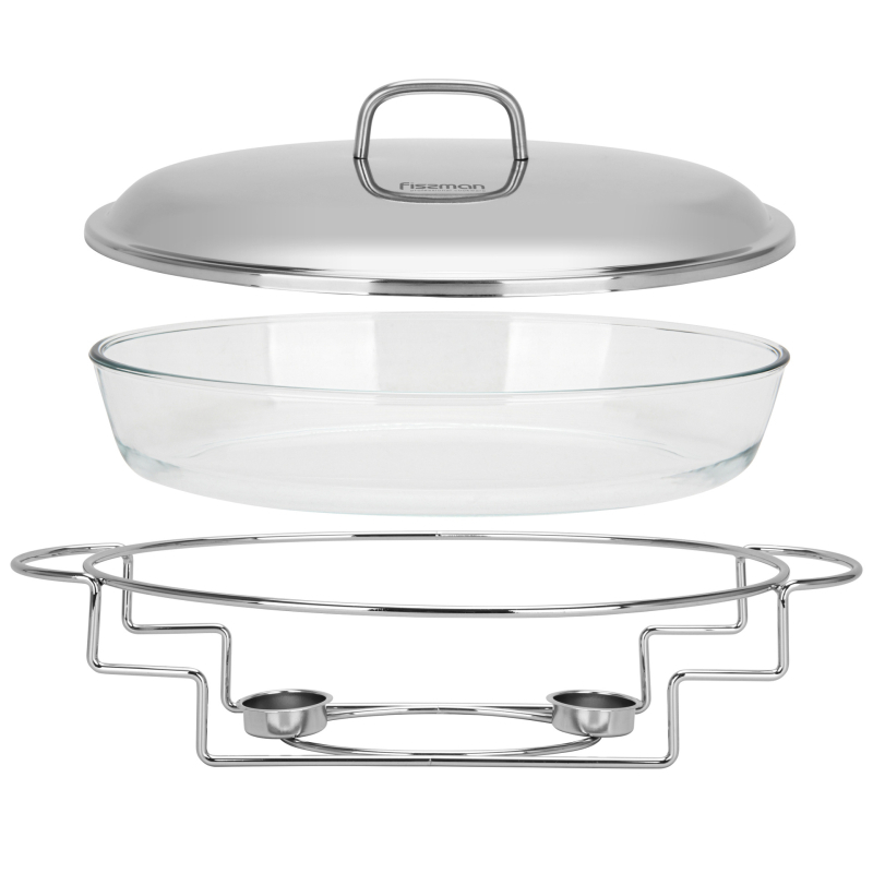 Fissman 6031 Izolator Toplih Jela za Bufet — Staklo i Nehrđajući Čelik, Otisnuti Logo, Licencirani Privatni Brend, Prvokvaliteta, Jednostavan Stil