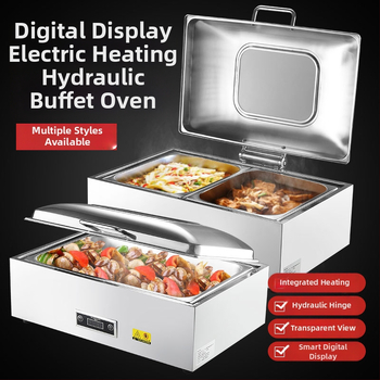 Nerūsējošā tērauda bufetes iekārta ar hidrauliski atveramu vāciņu, elektrisko apkuri un logotipa drukāšanu