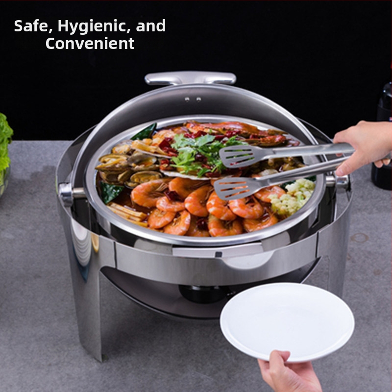 Nerūsējošā tērauda apaļā bufetes plīts ar atveramu vāciņu, elektriskā apkure un ūdens vannas izolācija