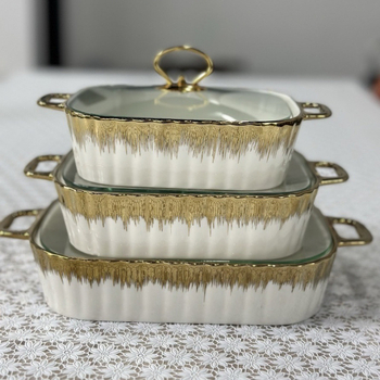 Keramični pravokutni lonac s dvostrukim držačima, kapacitet 2,2 L, za juhe, kuhanje na pari i pečenje ribe