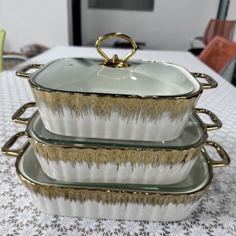 Keramični pravokutni lonac s dvostrukim držačima, kapacitet 2,2 L, za juhe, kuhanje na pari i pečenje ribe