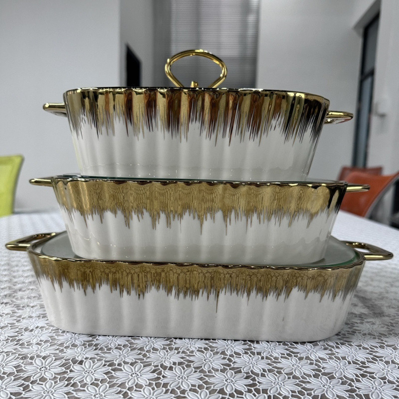 Keramični pravokutni lonac s dvostrukim držačima, kapacitet 2,2 L, za juhe, kuhanje na pari i pečenje ribe