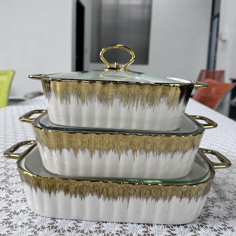 Keramični pravokutni lonac s dvostrukim držačima, kapacitet 2,2 L, za juhe, kuhanje na pari i pečenje ribe