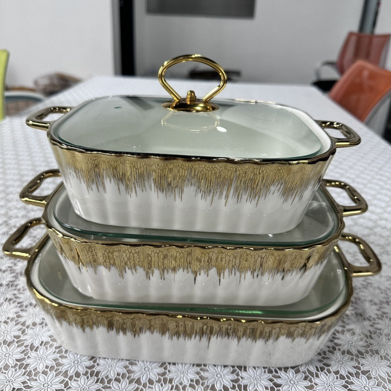 Keramični pravokutni lonac s dvostrukim držačima, kapacitet 2,2 L, za juhe, kuhanje na pari i pečenje ribe