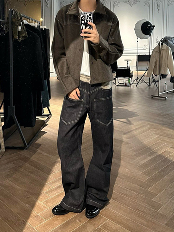 Muške traperice ravnog kroja s patchworkom od pamuka, srednji pojas, zatvarač, svakodnevno nošenje