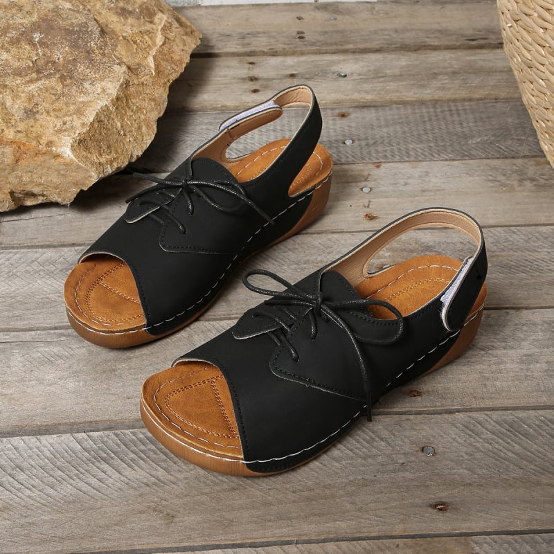 Римски сандали PU горнище, гумена подметка, клиновидна пета, велкро закопчаване, кръгъл нос