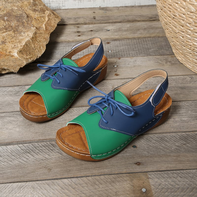 Римски сандали PU горнище, гумена подметка, клиновидна пета, велкро закопчаване, кръгъл нос