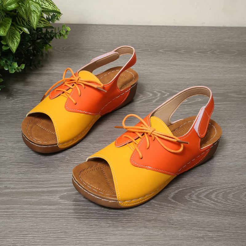 Римски сандали PU горнище, гумена подметка, клиновидна пета, велкро закопчаване, кръгъл нос