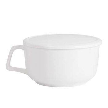 Šalica od kostnog porculana za instantnu juhu s poklopcem i jednom drškom, mikrovalno sigurna, 710 g, okruglog oblika
