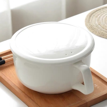 Šalica od kostnog porculana za instantnu juhu s poklopcem i jednom drškom, mikrovalno sigurna, 710 g, okruglog oblika