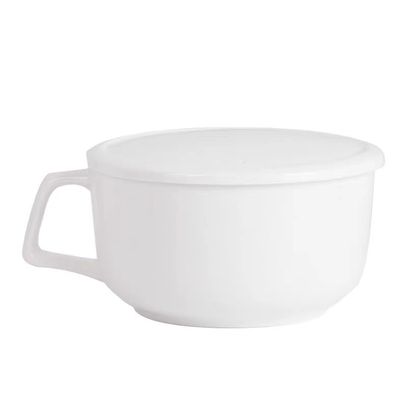 Šalica od kostnog porculana za instantnu juhu s poklopcem i jednom drškom, mikrovalno sigurna, 710 g, okruglog oblika