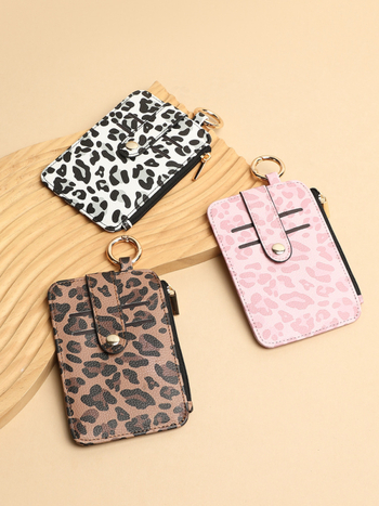 Portcard din PU, imprimeu leopard și buzunar cu fermoar pentru monede — Unisex, căptușeală poliester, lansare toamnă 2025