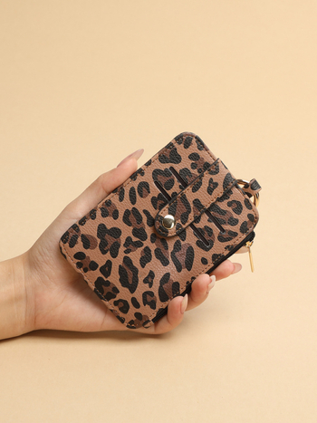 Portcard din PU, imprimeu leopard și buzunar cu fermoar pentru monede — Unisex, căptușeală poliester, lansare toamnă 2025
