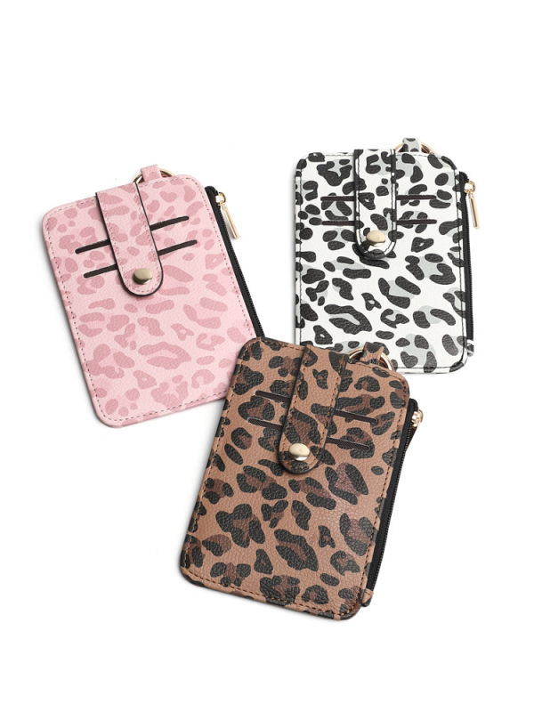 Portcard din PU, imprimeu leopard și buzunar cu fermoar pentru monede — Unisex, căptușeală poliester, lansare toamnă 2025