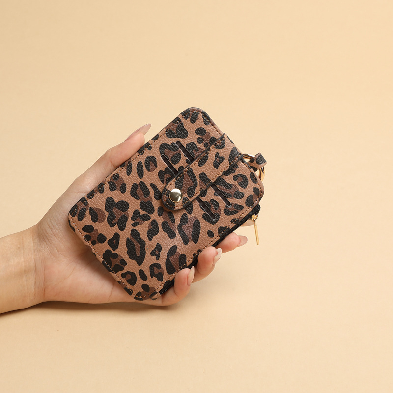 Portcard din PU, imprimeu leopard și buzunar cu fermoar pentru monede — Unisex, căptușeală poliester, lansare toamnă 2025
