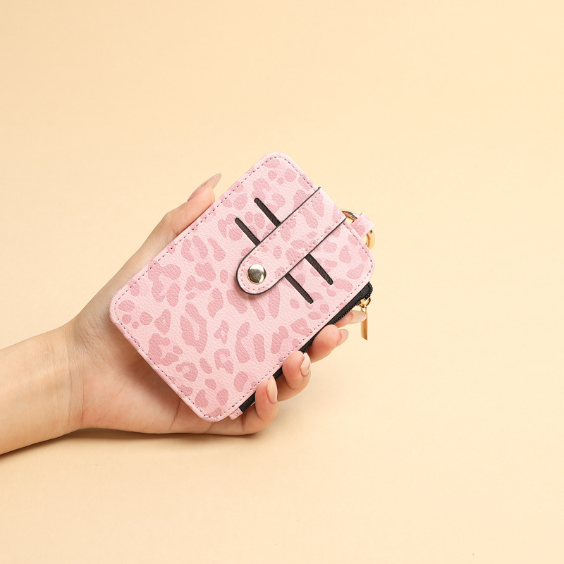 Portcard din PU, imprimeu leopard și buzunar cu fermoar pentru monede — Unisex, căptușeală poliester, lansare toamnă 2025