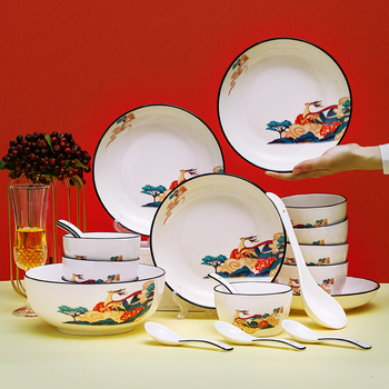 Porcelanski set zdjela, četvrtasti oblik, karikatura uzorak, Novi kineski stil, Shite Ceramics