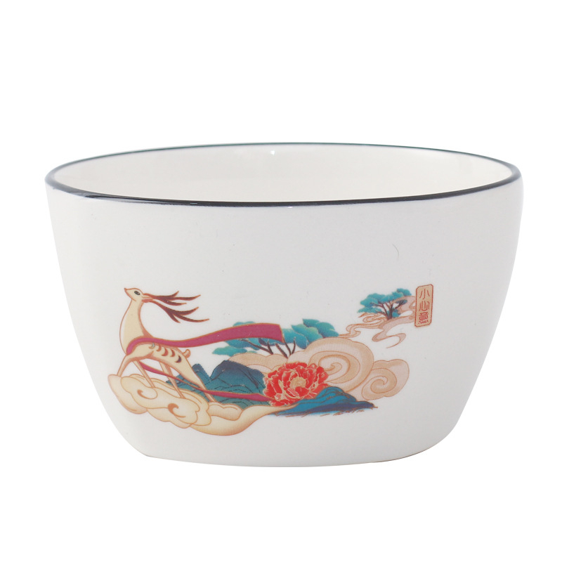 Porcelanski set zdjela, četvrtasti oblik, karikatura uzorak, Novi kineski stil, Shite Ceramics