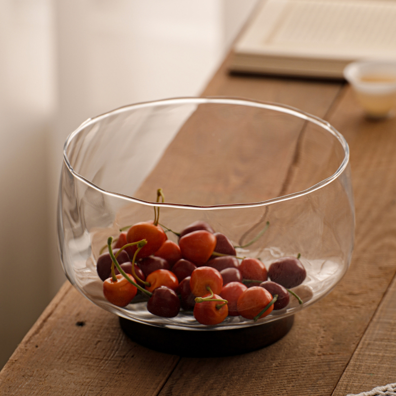 Стъклена чиния за плодове с висока стойка за хол, прост стил