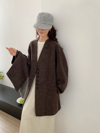 Ženski vuneni kaput srednje duljine sa šalom i ovratnikom, debeli kroj, Raglan rukavi, jednostruko kopčanje, korejski stil, jesen-zima 2025