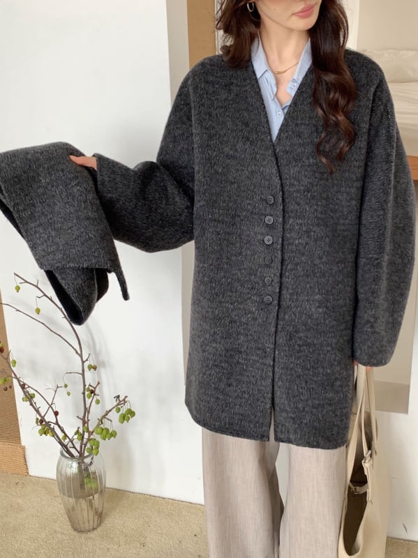 Ženski vuneni kaput srednje duljine sa šalom i ovratnikom, debeli kroj, Raglan rukavi, jednostruko kopčanje, korejski stil, jesen-zima 2025