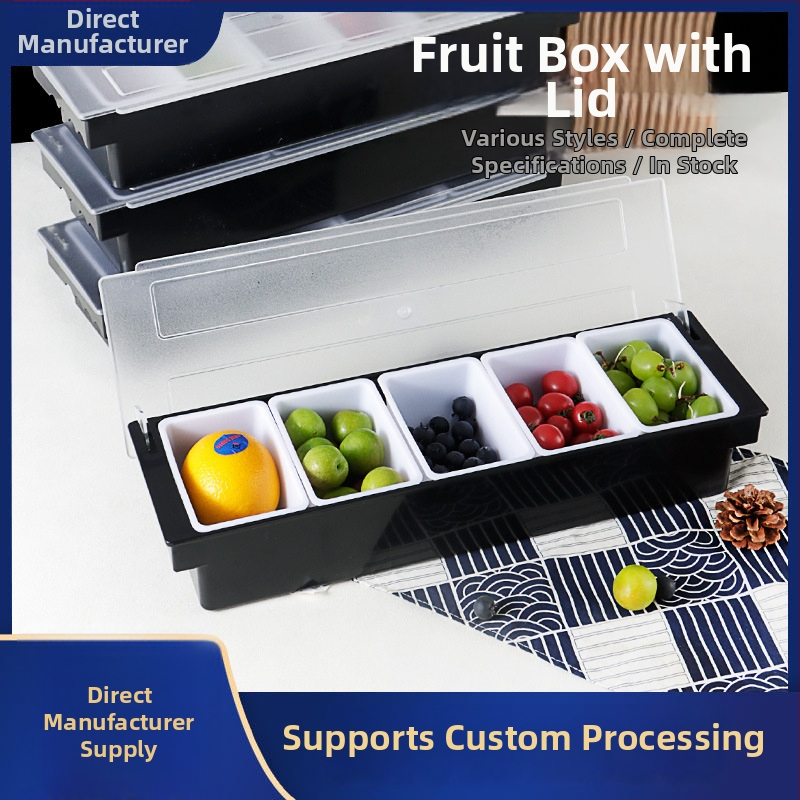 Пластмасов многоотделен съд за плодове с капак за бар-плотове и магазини за млечни напитки; 3–6 отделения; прост стил