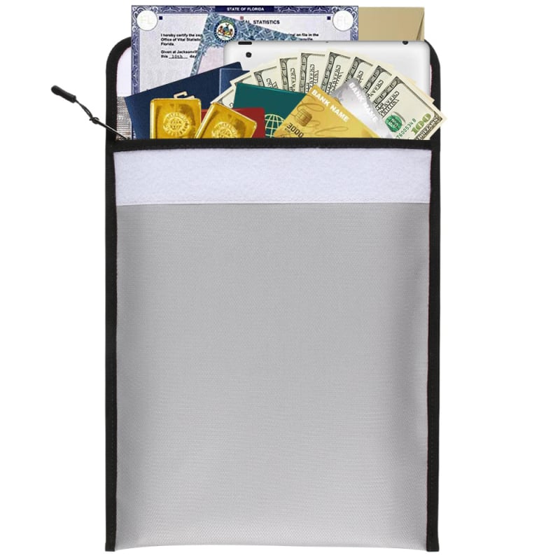Dokument torba s silikoniziranim vlaknima od stakla, dvostrano vatrootporna i vodootporna, sa zatvaračem. Marka: Neutral; Materijal: vlakna od stakla s premazom; Stil: zatvarač; Težina: 245 g; Debljina: 10