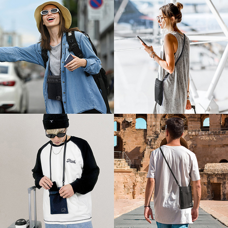 RFID bloķējošs pases organizators ar crossbody siksnu, ultra viegls ūdensizturīgs neilons, pases un ID turētājs