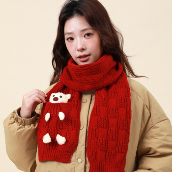 Шал с мотив мечка, полиестерна тъкан, запазва топлината, четирисезонен аксесоар, модерен градски стил