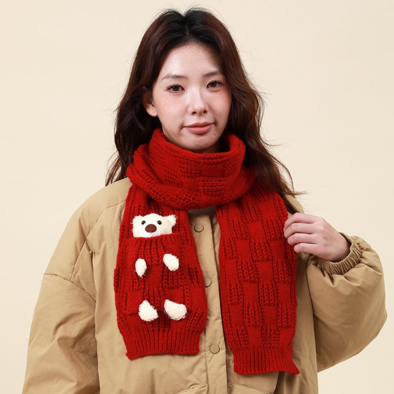 Шал с мотив мечка, полиестерна тъкан, запазва топлината, четирисезонен аксесоар, модерен градски стил