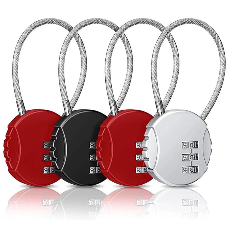 Brojevna sigurnosna brava od čelične žice za fitness ormariće, koševe, kacige i torbe — kućište od cinkove legure, model Wire Lock, debljina šipke 3 mm, razmak 20 mm