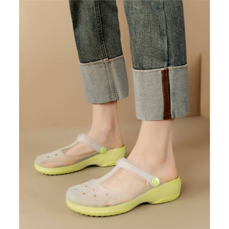 Дамски анти-скользящи градински чехли с TPU горна част, EVA подметка, форма на пръста рибешка уста, едноцветен дизайн, свободен стил