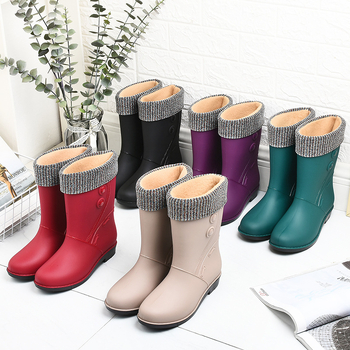 Ženske čizme za kišu od teleće kože, srednja dužina do gležnja, ravna peta, zima